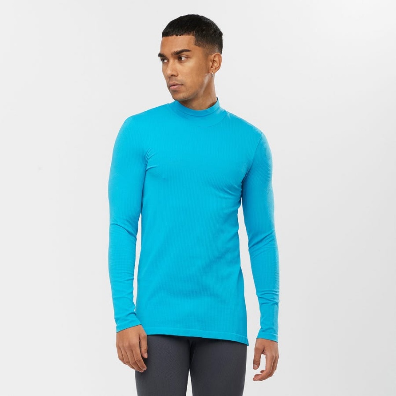 Men's Salomon ESSENTIAL SEAMLESS T Shirts Blue | IN2378AHK