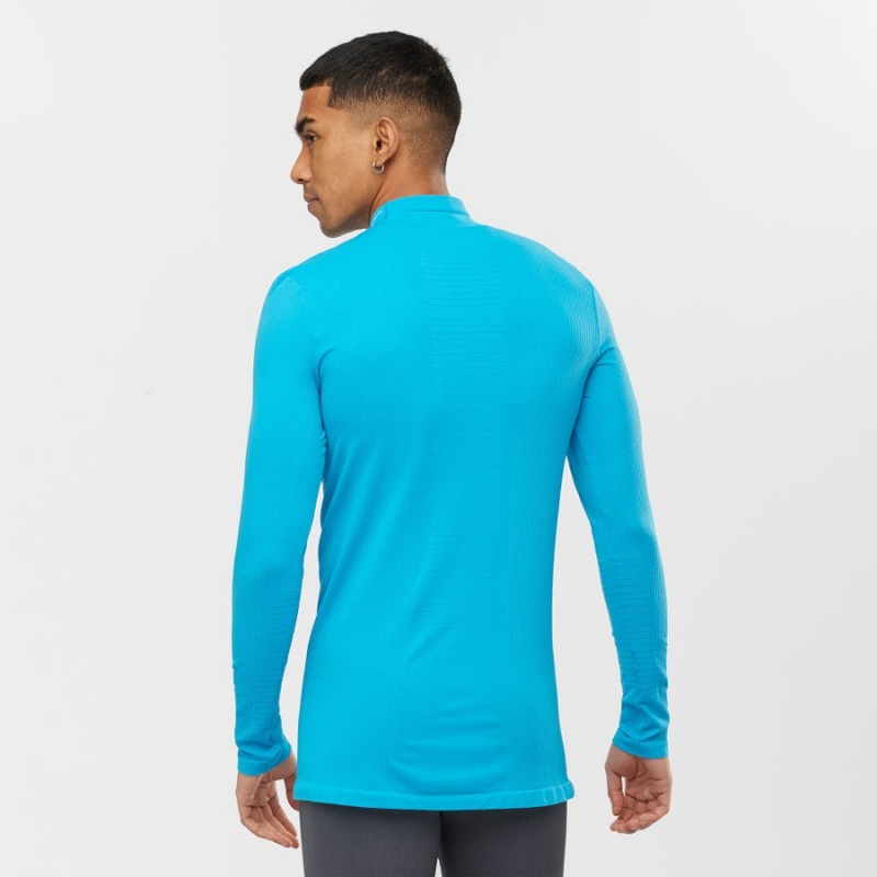 Men's Salomon ESSENTIAL SEAMLESS T Shirts Blue | IN2378AHK