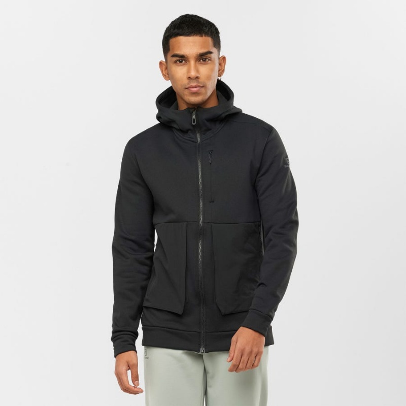 Men's Salomon ESSENTIAL WARM FLEECE Hoodie Black | IN2428HAP