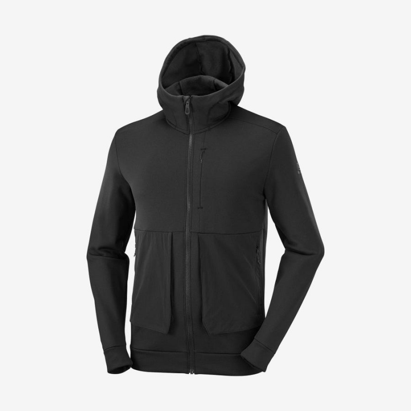 Men\'s Salomon ESSENTIAL WARM FLEECE Hoodie Black | IN2428HAP