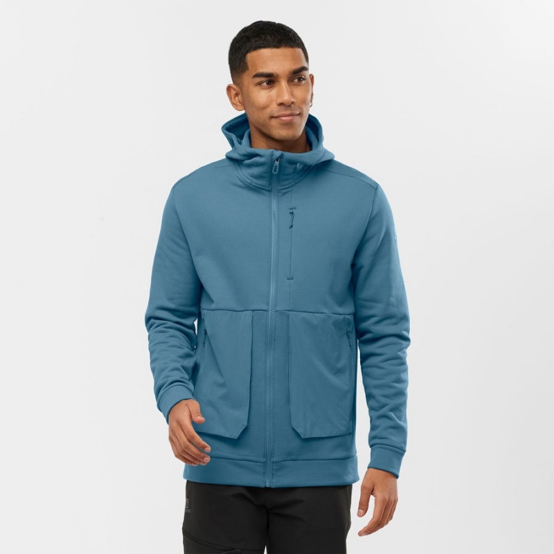 Men's Salomon ESSENTIAL WARM FLEECE Hoodie Blue | IN2430AHK