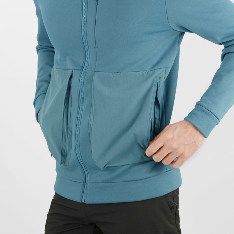 Men's Salomon ESSENTIAL WARM FLEECE Hoodie Blue | IN2430AHK