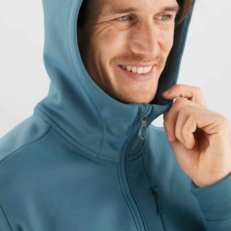 Men's Salomon ESSENTIAL WARM FLEECE Hoodie Blue | IN2430AHK