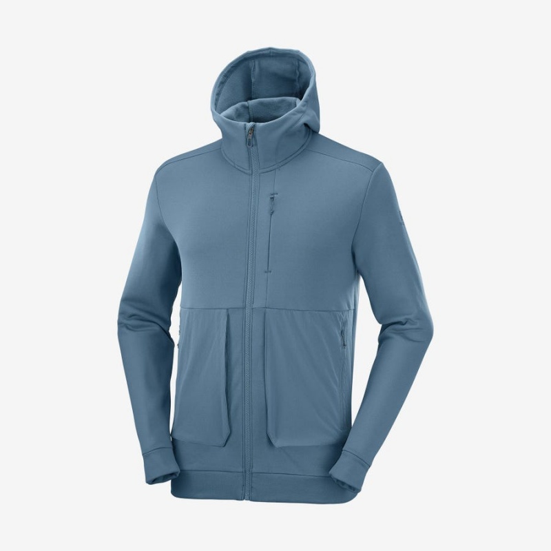 Men\'s Salomon ESSENTIAL WARM FLEECE Hoodie Blue | IN2430AHK