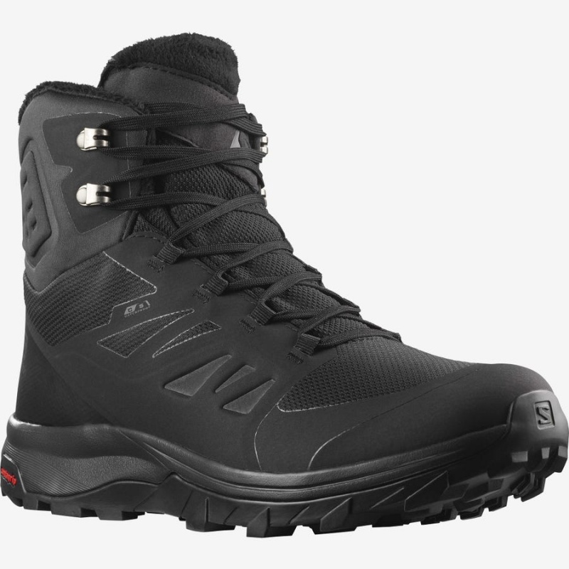 Men's Salomon OUTBLAST THINSULATE™ CLIMASALOMON™ WATERPROOF Winter Boots Black | IN2241HAP