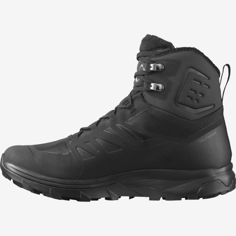 Men's Salomon OUTBLAST THINSULATE™ CLIMASALOMON™ WATERPROOF Winter Boots Black | IN2241HAP