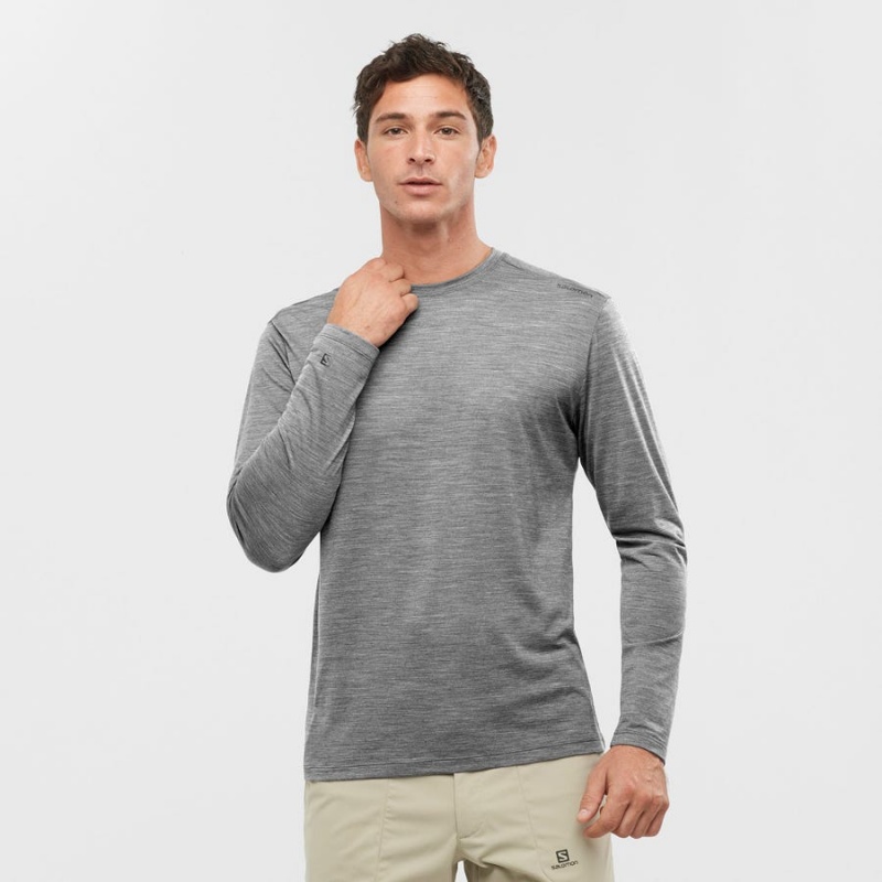 Men's Salomon OUTLIFE MERINO BLEND T Shirts Grey | IN2382GSO