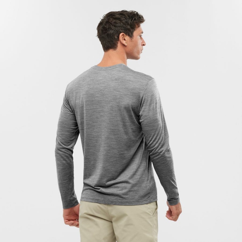 Men's Salomon OUTLIFE MERINO BLEND T Shirts Grey | IN2382GSO