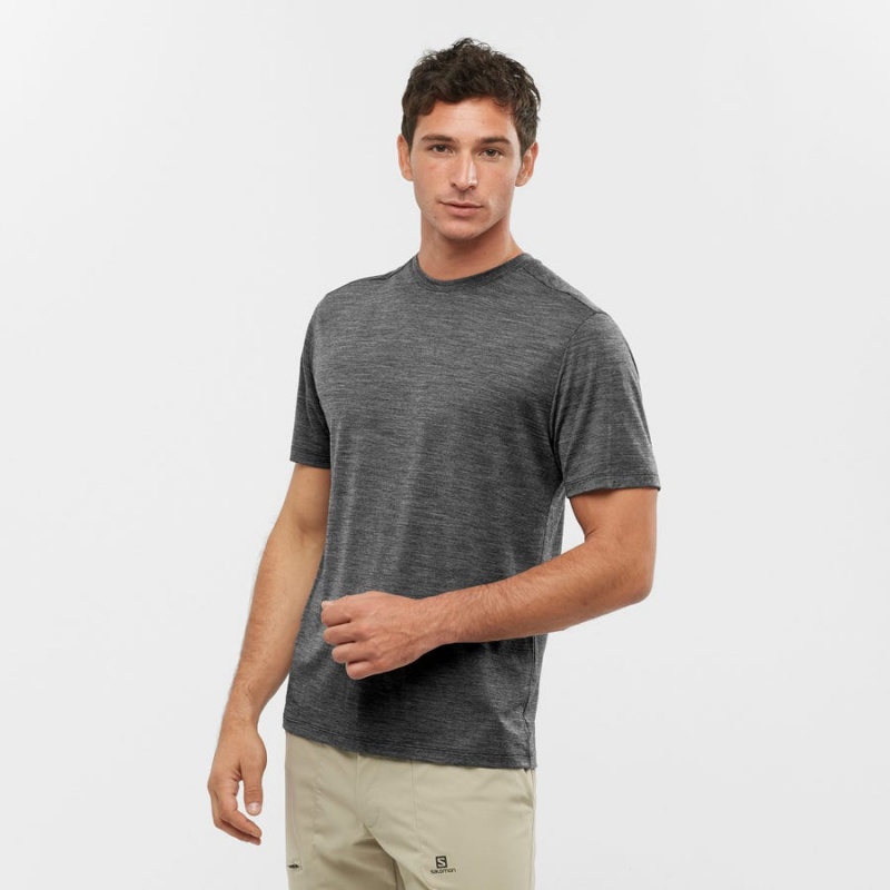 Men's Salomon OUTLIFE MERINO BLEND T Shirts Black | IN2404AHK