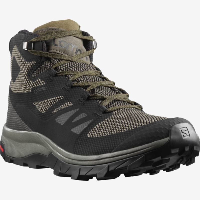 Men's Salomon OUTLINE MID GORE-TEX Hiking Shoes Olive / Black | IN2028HAP