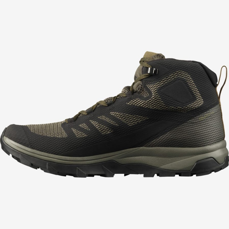 Men's Salomon OUTLINE MID GORE-TEX Hiking Shoes Olive / Black | IN2028HAP