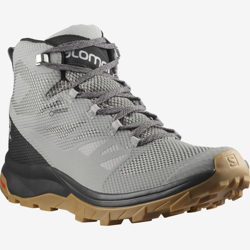 Men's Salomon OUTLINE MID GORE-TEX Hiking Shoes Grey / Black | IN2029JPQ