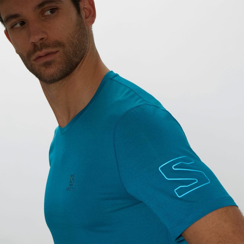 Men's Salomon OUTLINE T Shirts Blue | IN2375ILH