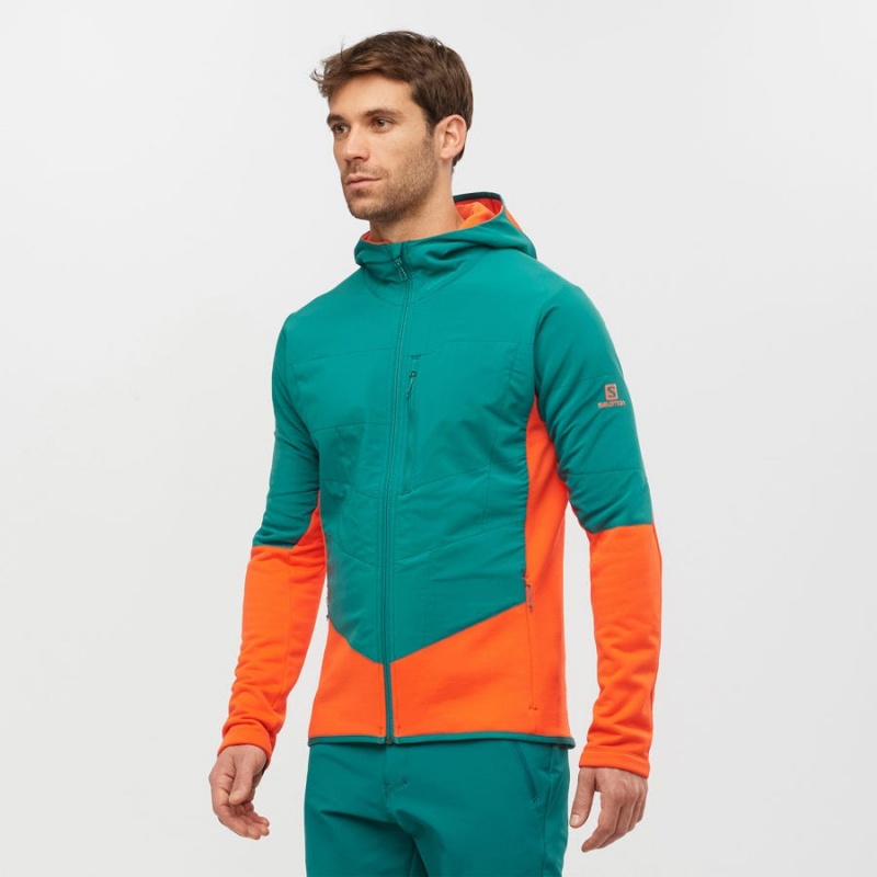 Men's Salomon OUTLINE WARM HYBRID Hoodie Green | IN2413LIS