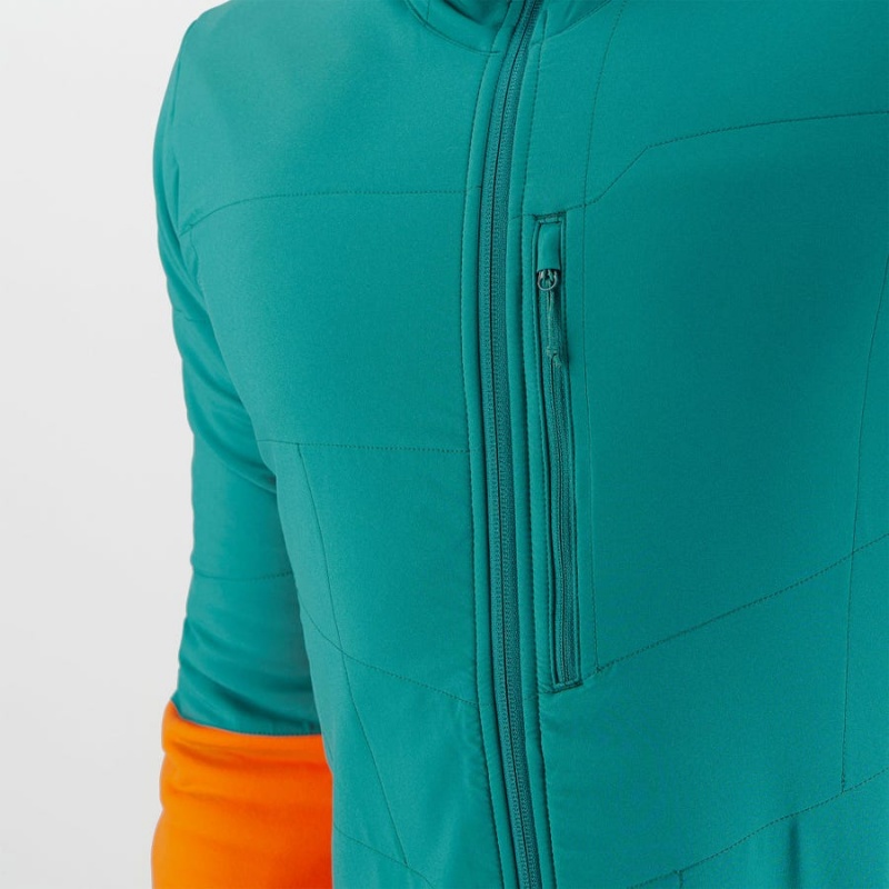 Men's Salomon OUTLINE WARM HYBRID Hoodie Green | IN2413LIS