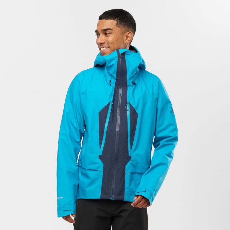 Men's Salomon OUTPEAK GORE-TEX WATERPROOF 3L Jackets Blue | IN2348NWY