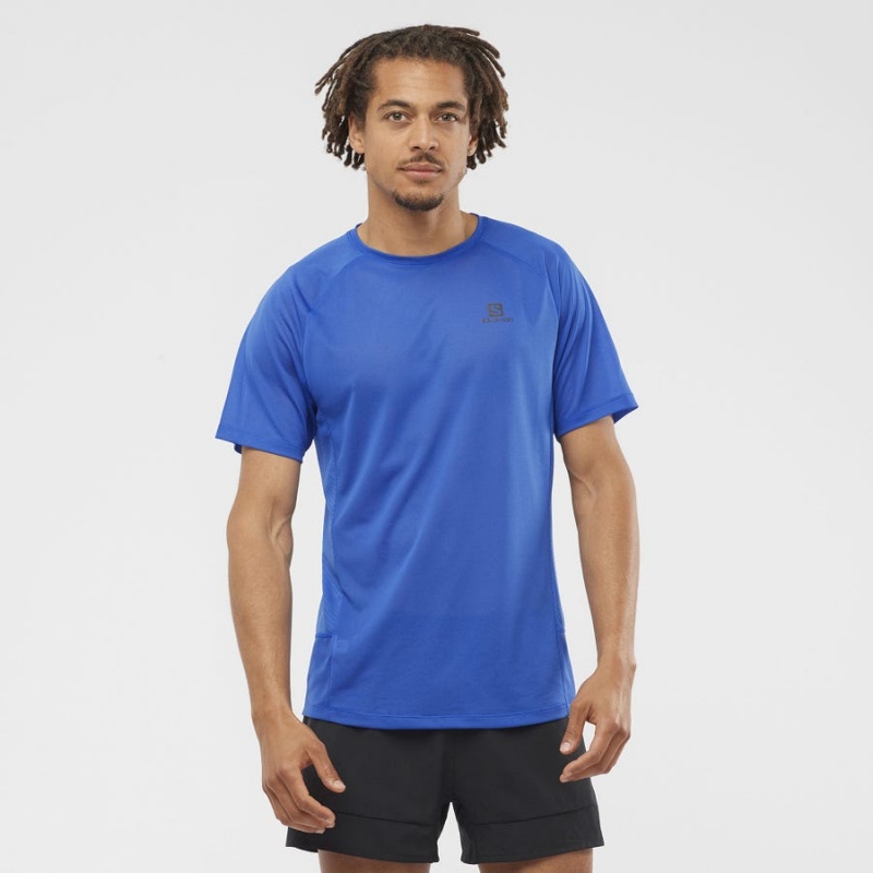 Men's Salomon PROMO CROSS REBEL T Shirts Blue | IN2385KOR