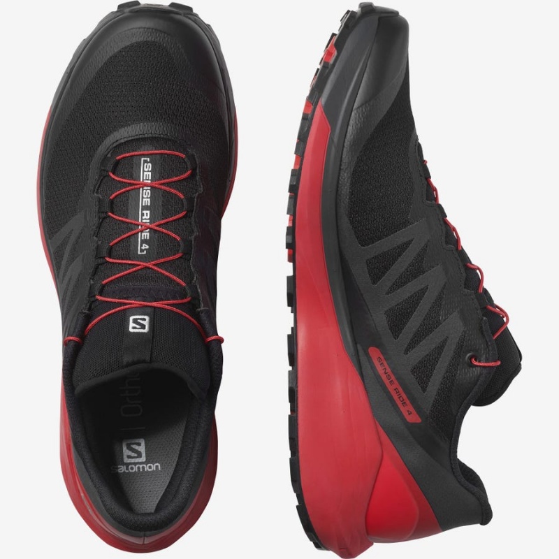 Men's Salomon SENSE RIDE 4 Trail Running Shoes Black / Red | IN2133VRW