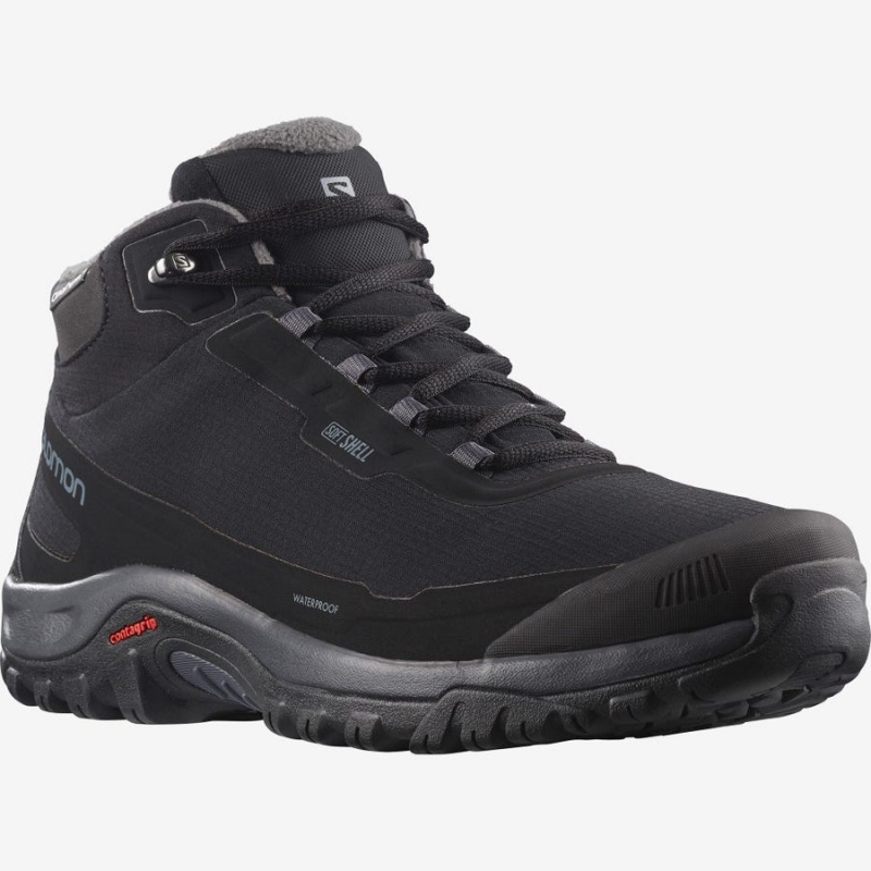 Men's Salomon SHELTER CLIMASALOMON™ WATERPROOF Winter Boots Black | IN2245ZUT