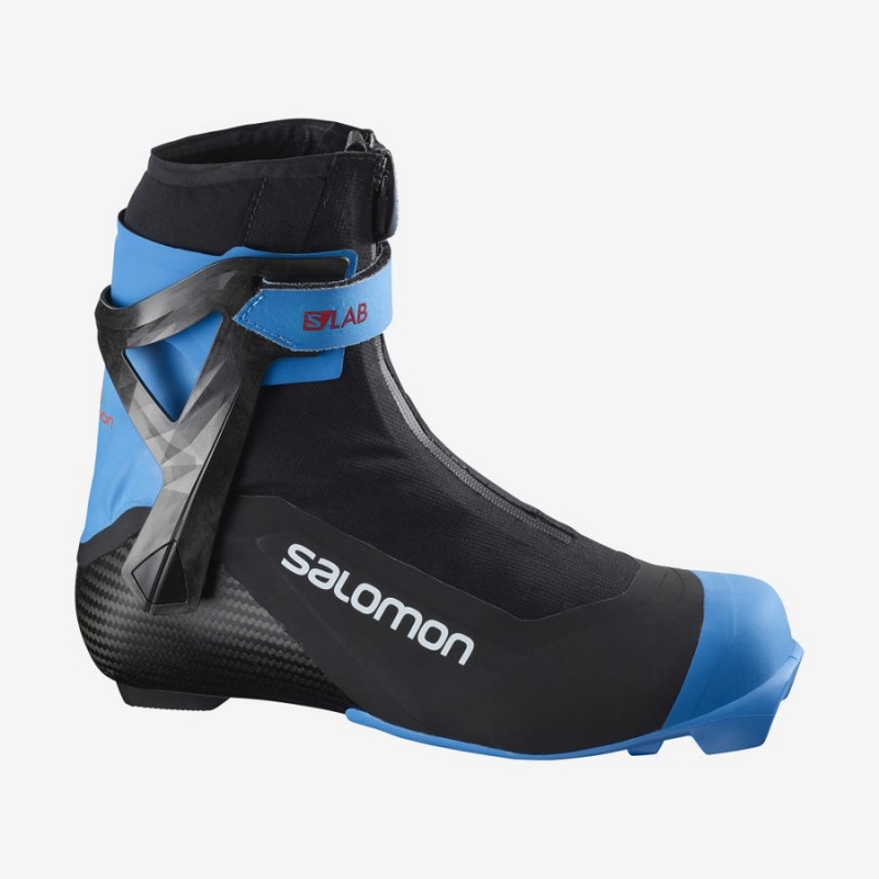 Men\'s Salomon S/LAB CARBON SKATE PROLINK Ski Boots Black / Blue | IN2742AHK