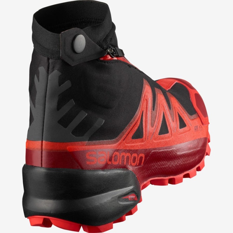 Men's Salomon SNOWSPIKE CLIMASALOMON™ WATERPROOF Trail Running Shoes Black / Red | IN2131XYU