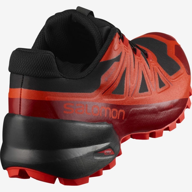 Men's Salomon SPIKECROSS 5 GORE-TEX Trail Running Shoes Black / Red | IN2100JPQ