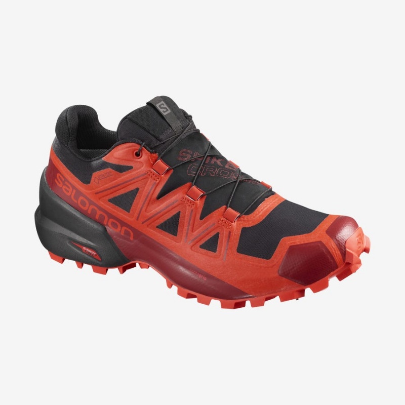 Men\'s Salomon SPIKECROSS 5 GORE-TEX Trail Running Shoes Black / Red | IN2100JPQ