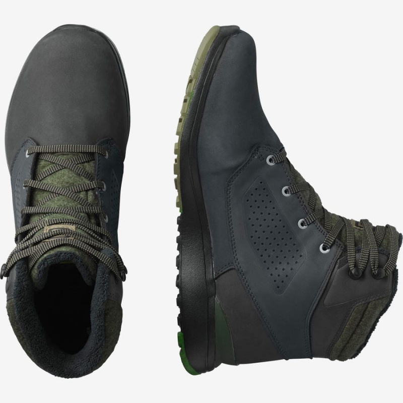 Men's Salomon UTILITY WINTER CLIMASALOMON™ WATERPROOF Winter Boots Black / Green | IN2242JPQ