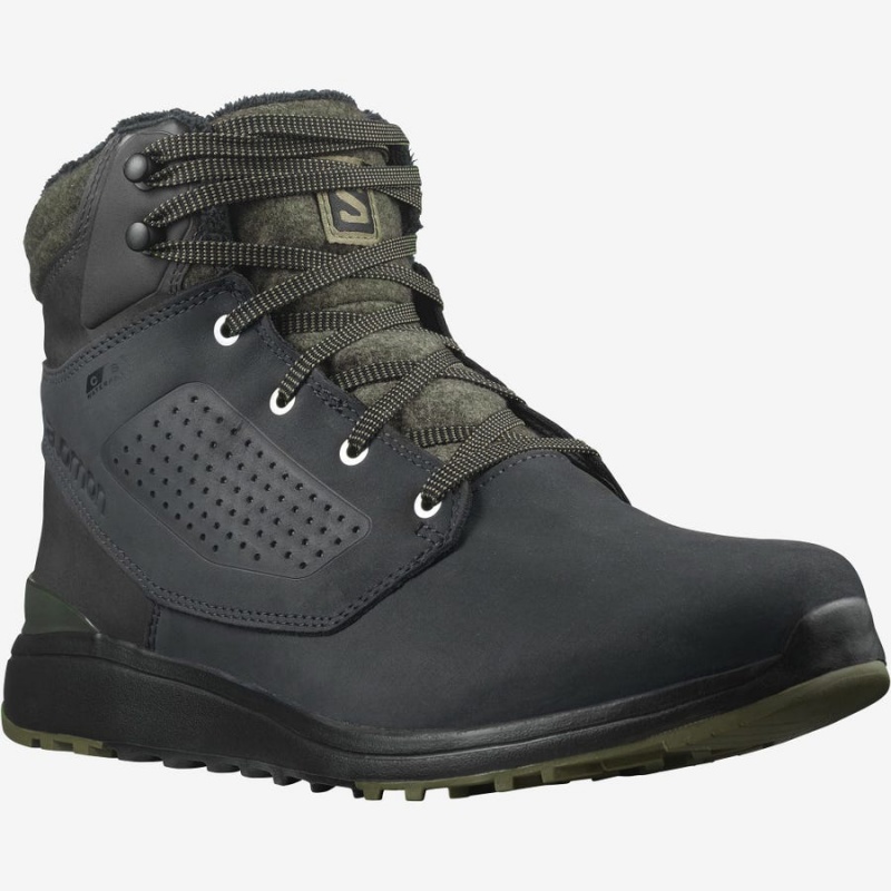 Men's Salomon UTILITY WINTER CLIMASALOMON™ WATERPROOF Winter Boots Black / Green | IN2242JPQ