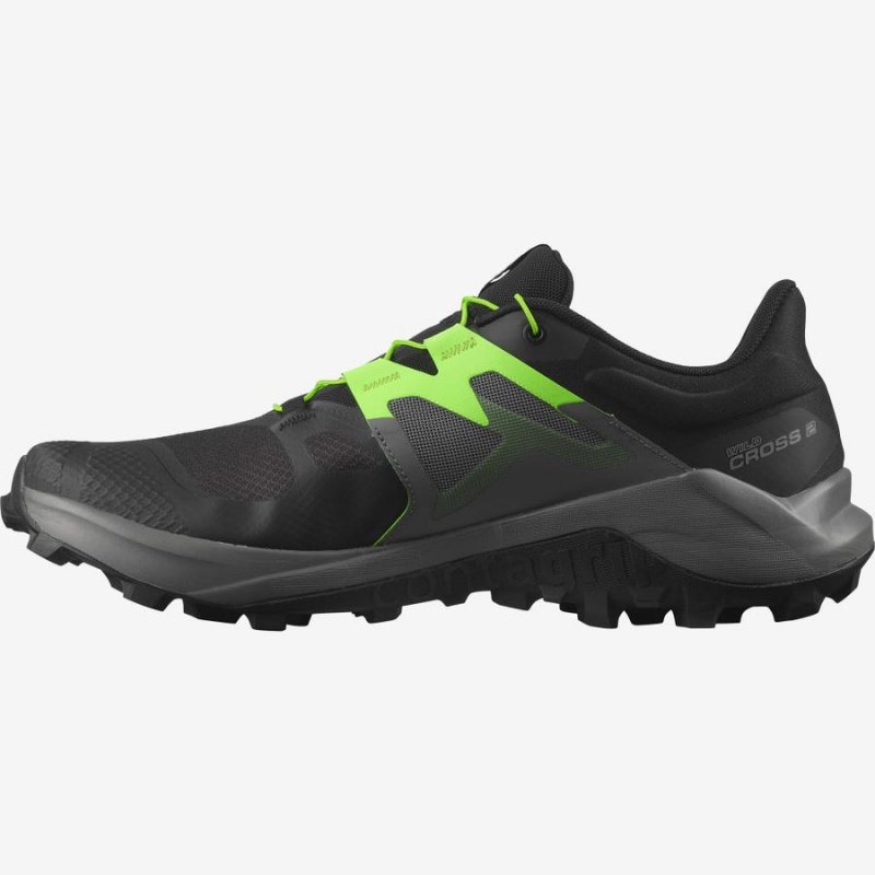 Men's Salomon WILDCROSS 2 Trail Running Shoes Black / Green | IN2104XYU