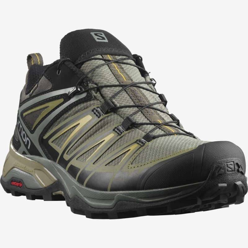 Men's Salomon X ULTRA 3 GORE-TEX Hiking Shoes Grey / Green | IN2022PJJ