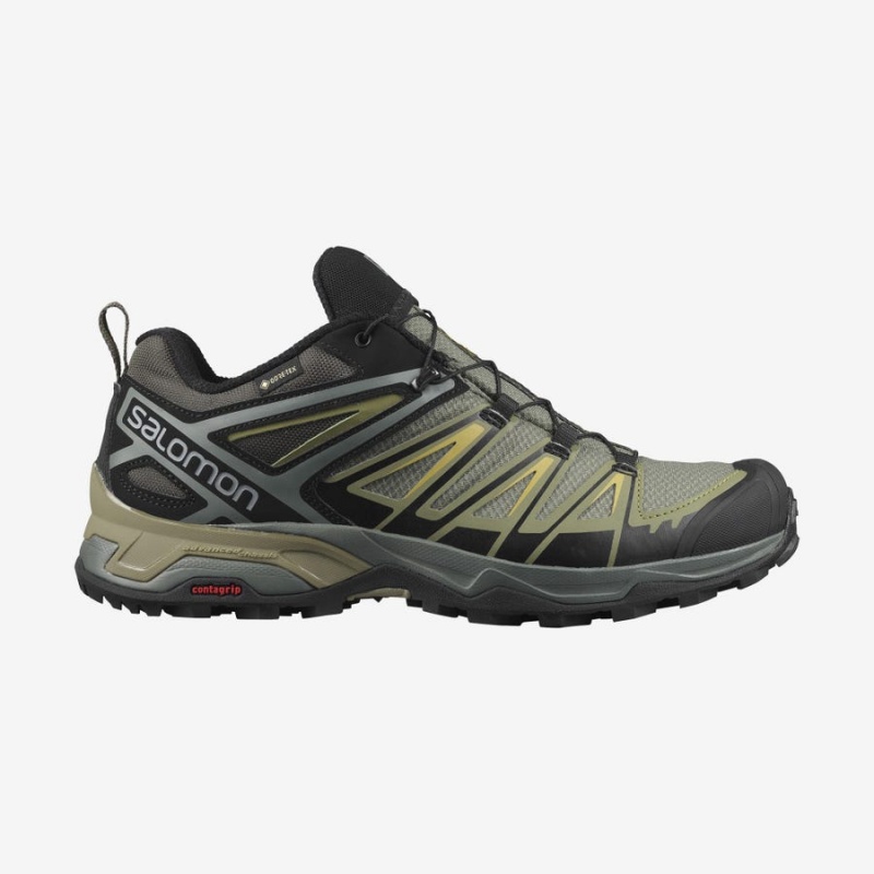 Men\'s Salomon X ULTRA 3 GORE-TEX Hiking Shoes Grey / Green | IN2022PJJ