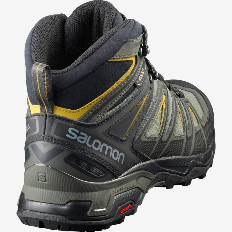 Men's Salomon X ULTRA 3 WIDE MID GORE-TEX Hiking Shoes Grey / Black / Green | IN2031LIS