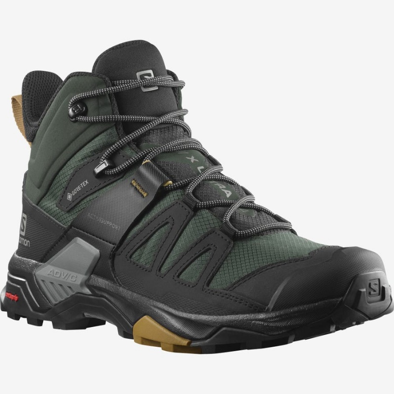 Men's Salomon X ULTRA 4 MID GORE-TEX Hiking Shoes Green / Black | IN2083MQZ