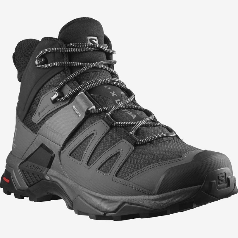 Men's Salomon X ULTRA 4 MID WIDE GORE-TEX Hiking Shoes Black / Blue | IN2002HAP