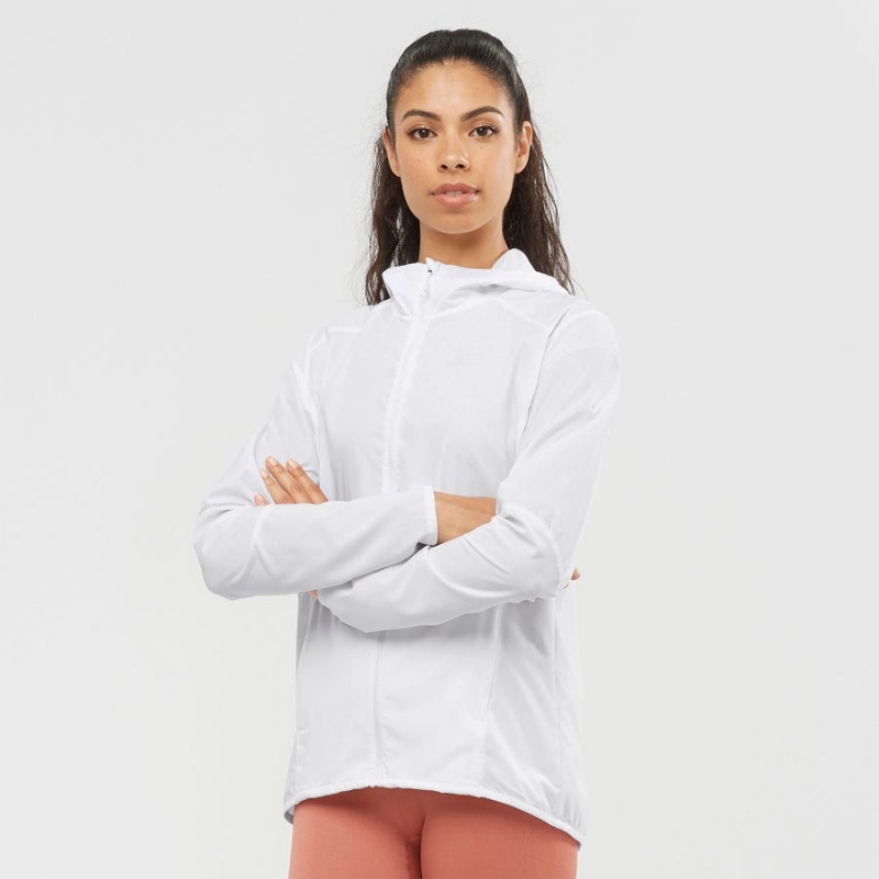 Women's Salomon AGILE WIND WINDBREAKERS Jackets White | IN3163HAP