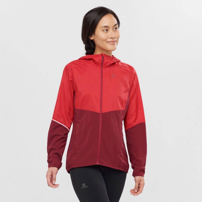 Women's Salomon AGILE WIND WINDBREAKERS Jackets Red | IN3165KOR