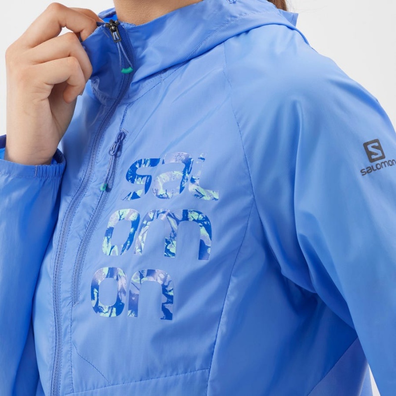 Women's Salomon BONATTI CROSS WIND WINDBREAKERS Jackets Blue | IN3162GSO