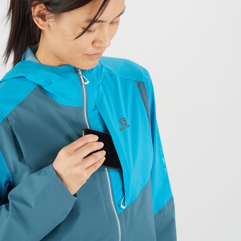 Women's Salomon BONATTI TRAIL WATERPROOF Jackets Blue | IN3131PJJ