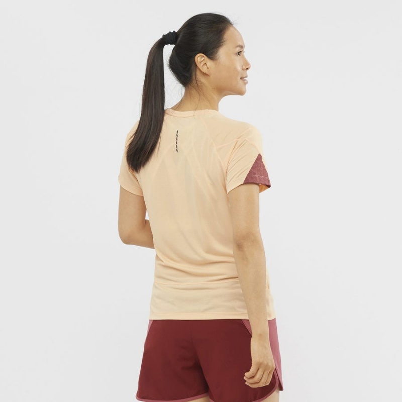 Women's Salomon CROSS RUN T Shirts Beige | IN3081AHK