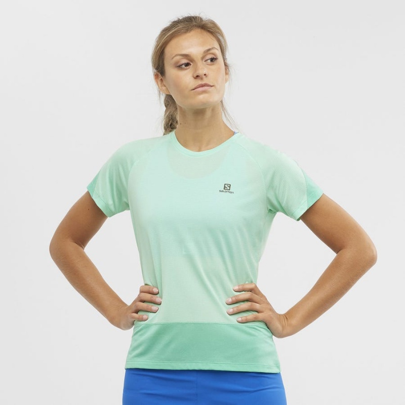 Women's Salomon CROSS RUN T Shirts Green | IN3084FDN