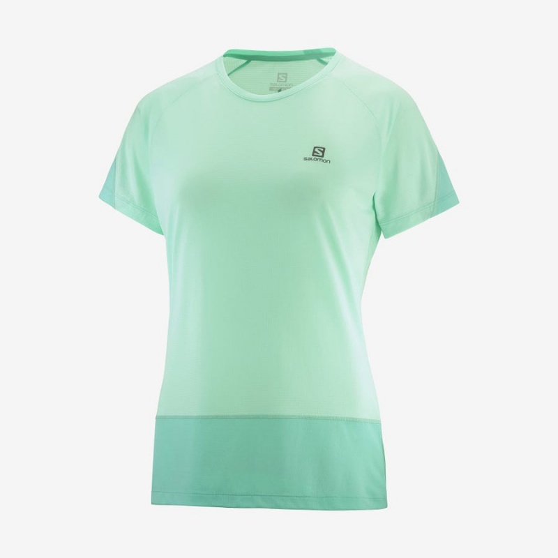 Women\'s Salomon CROSS RUN T Shirts Green | IN3084FDN