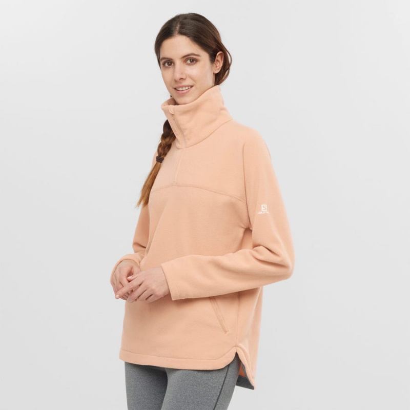 Women's Salomon ESSENTIAL COSY FLEECE Hoodie Pink | IN3105JPQ