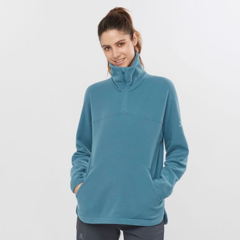 Women's Salomon ESSENTIAL COSY FLEECE Hoodie Blue | IN3107SGL