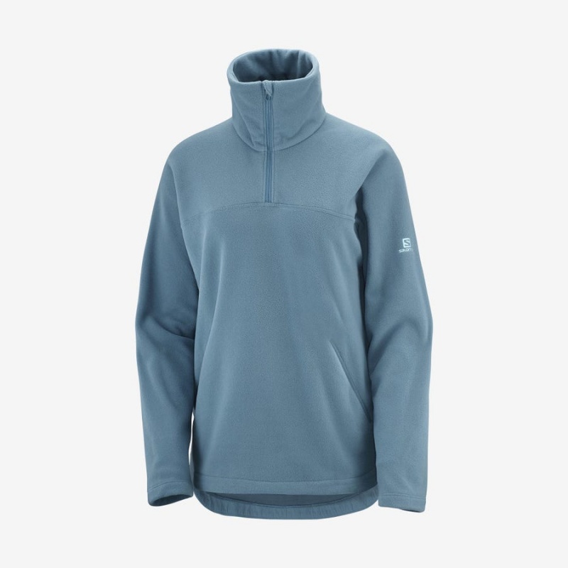 Women\'s Salomon ESSENTIAL COSY FLEECE Hoodie Blue | IN3107SGL