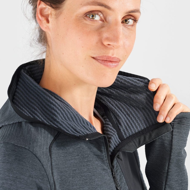 Women's Salomon ESSENTIAL LIGHTWARM HOODED Hoodie Black | IN3118VRW