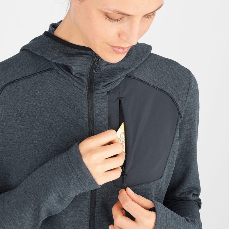 Women's Salomon ESSENTIAL LIGHTWARM HOODED Hoodie Black | IN3118VRW