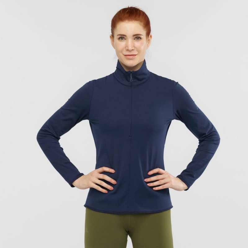 Women's Salomon ESSENTIAL LIGHTWARM Hoodie Navy | IN3098WNB