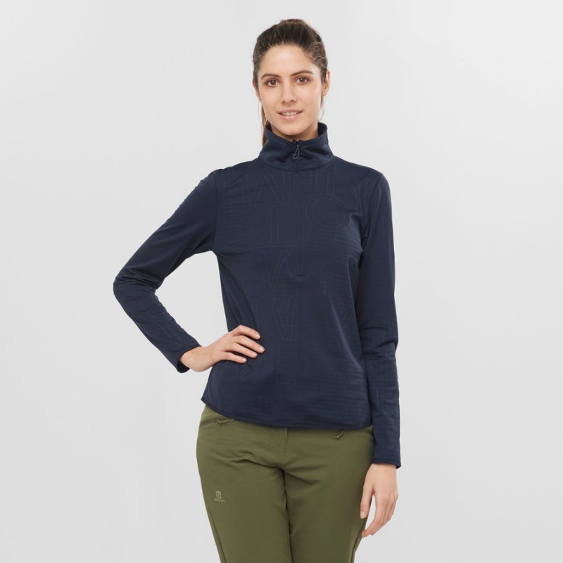 Women's Salomon ESSENTIAL LIGHTWARM Hoodie Navy / Blue | IN3099AHK