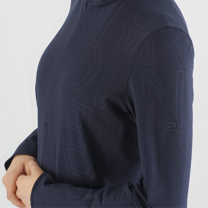 Women's Salomon ESSENTIAL LIGHTWARM Hoodie Navy / Blue | IN3099AHK